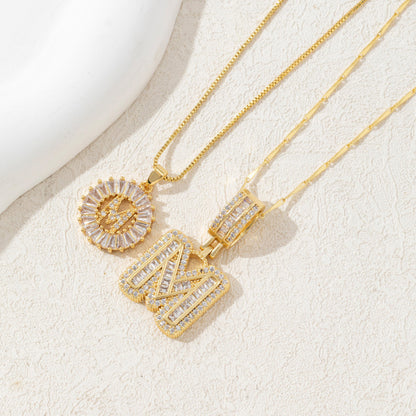 2 Pack Initial Letter Pendant Necklaces with Zircon Stones