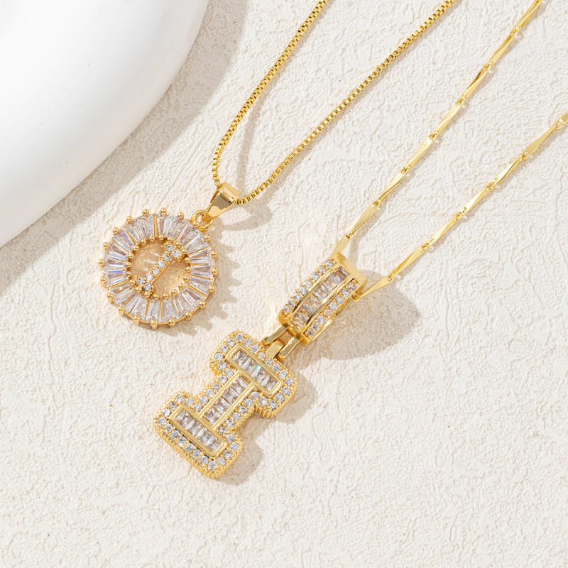 2 Pack Initial Letter Pendant Necklaces with Zircon Stones