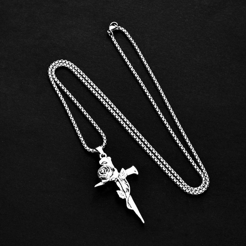 Rose Cross Pendant for Couples, Symbolizing Love and Commitment, Fashionable Gift for Men and Women