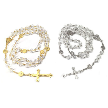 Imitation crystal bead Catholic rose necklace, cross pendant necklace, religious necklace, long chain, prayer charm jewelry gift