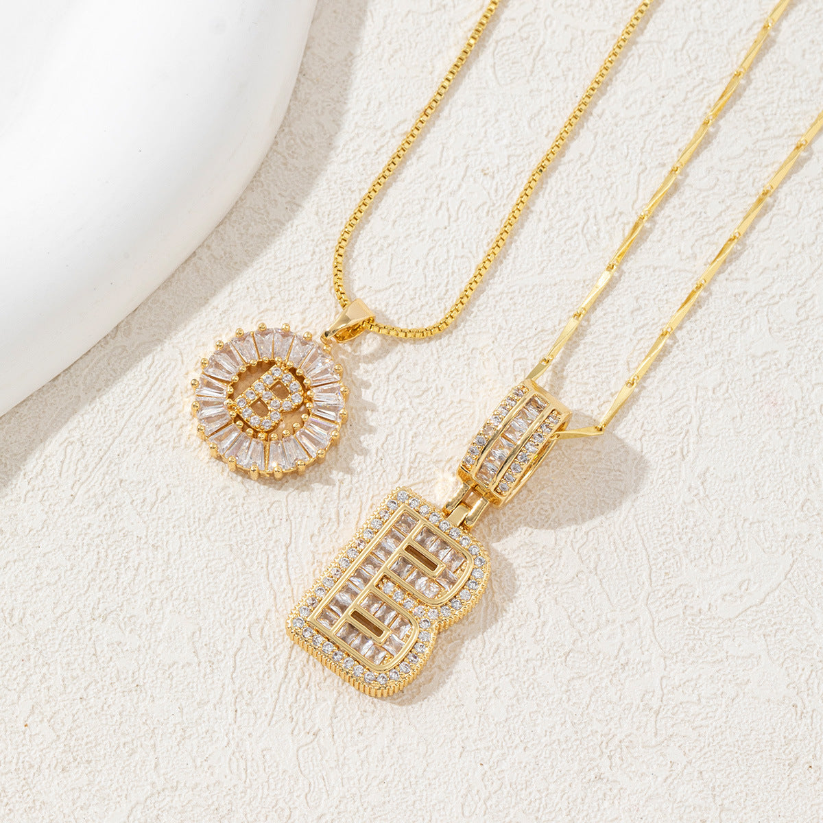 2 Pack Initial Letter Pendant Necklaces with Zircon Stones