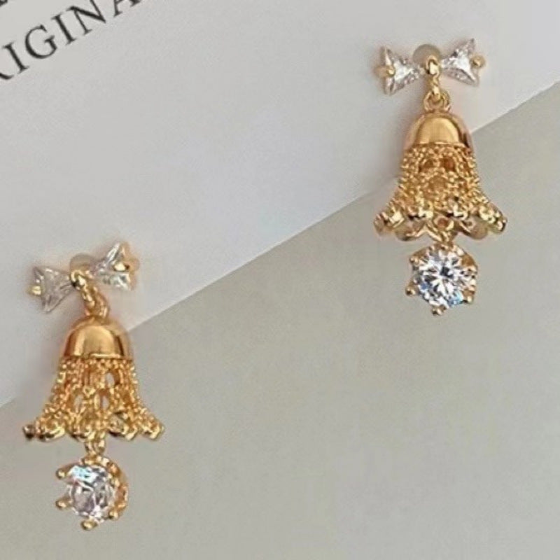 Bell Earrings Christmas Gift Cute Bell Bow Zircon Snowflake Christmas Tree Earrings