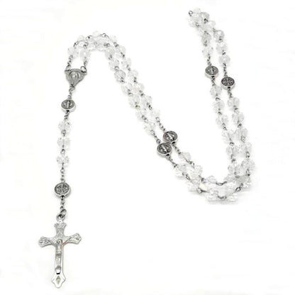 Imitation crystal bead Catholic rose necklace, cross pendant necklace, religious necklace, long chain, prayer charm jewelry gift