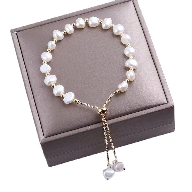 French Retro Baroque Irregular Pearl Pull Chain Bracelet for Women, Light Luxury High-end Niche Design, Fashionable and Versatile