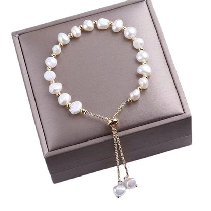 French Retro Baroque Irregular Pearl Pull Chain Bracelet for Women, Light Luxury High-end Niche Design, Fashionable and Versatile