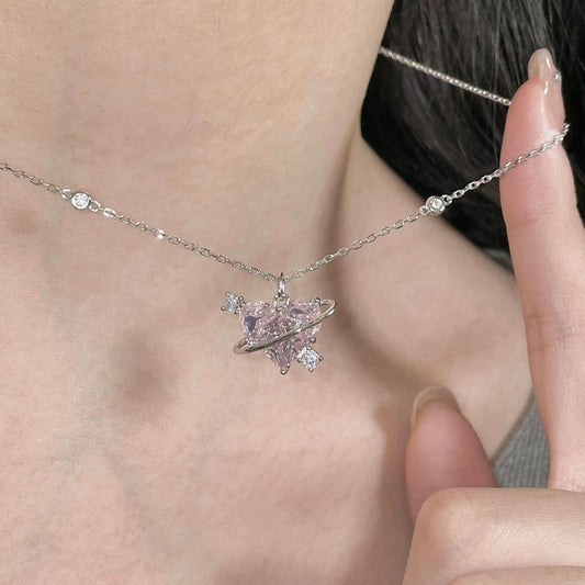 Zircon Planet Love Pendant Necklace Women's Collarbone Chain