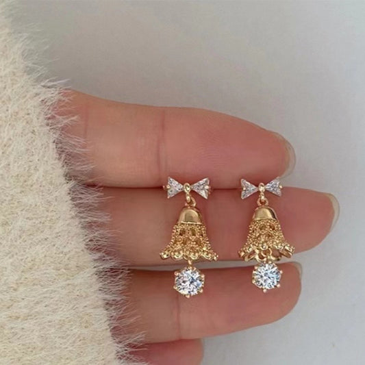 Bell Earrings Christmas Gift Cute Bell Bow Zircon Snowflake Christmas Tree Earrings