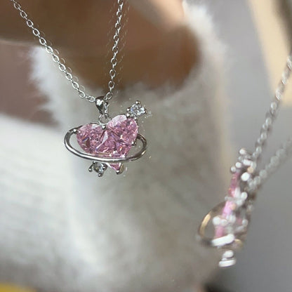 Zircon Planet Love Pendant Necklace Women's Collarbone Chain