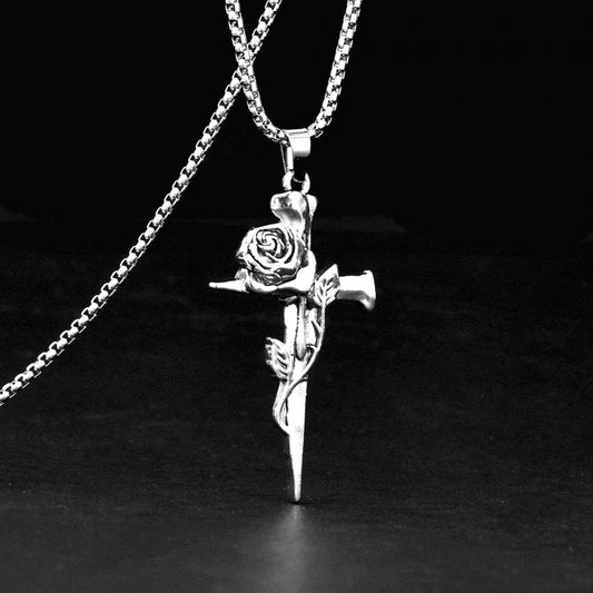 Rose Cross Pendant for Couples, Symbolizing Love and Commitment, Fashionable Gift for Men and Women