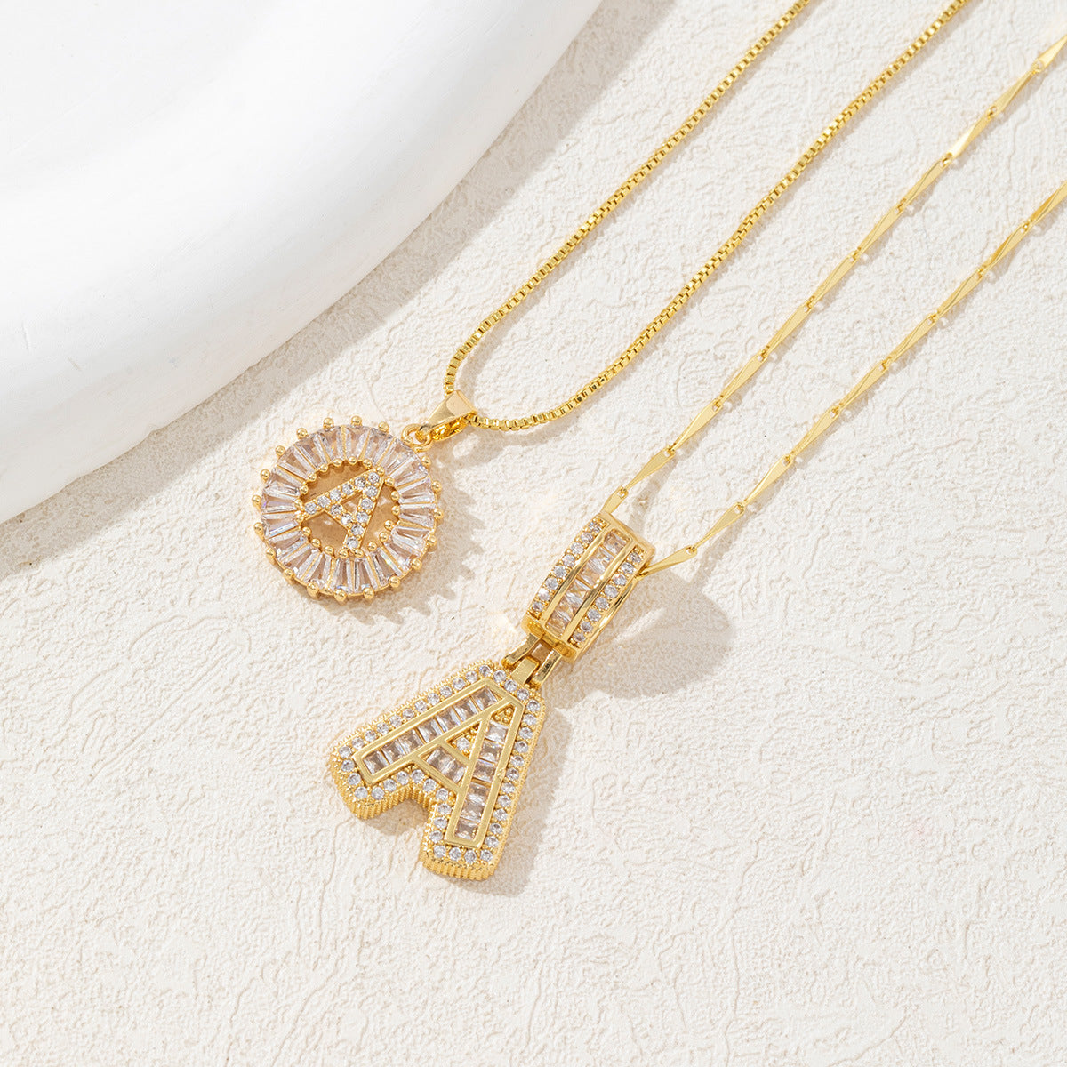 2 Pack Initial Letter Pendant Necklaces with Zircon Stones
