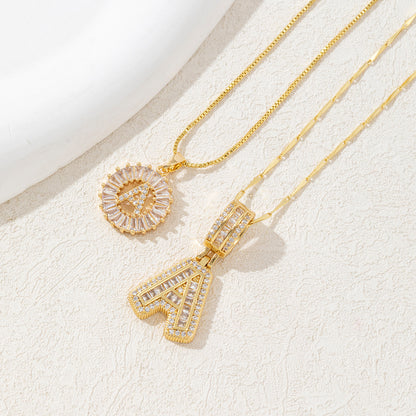2 Pack Initial Letter Pendant Necklaces with Zircon Stones