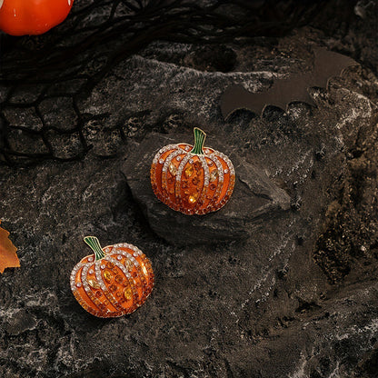 Halloween New Alloy Rhinestone Sparkling Pumpkin Earrings