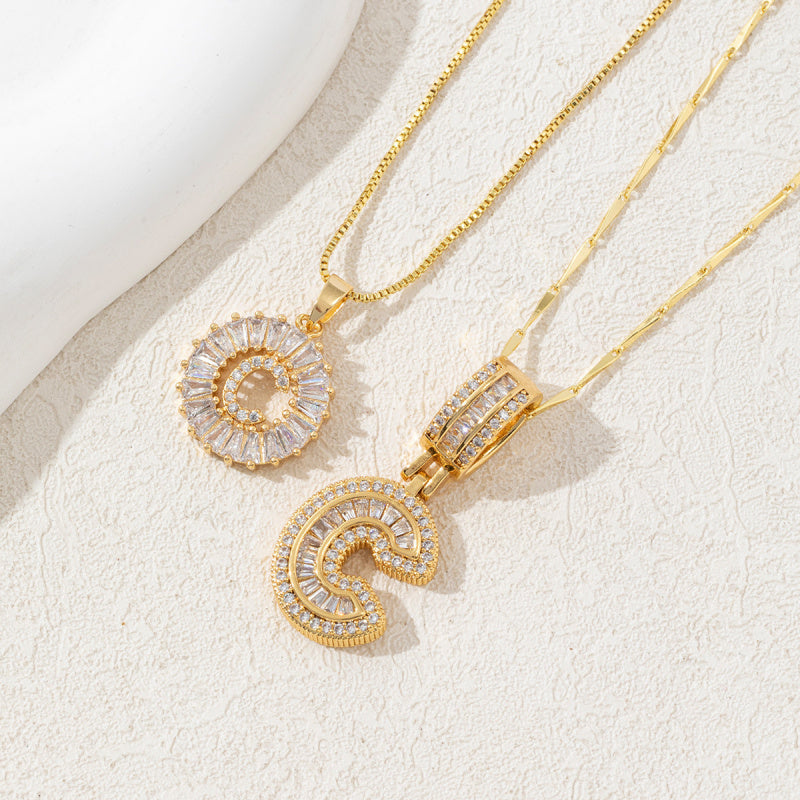 2 Pack Initial Letter Pendant Necklaces with Zircon Stones
