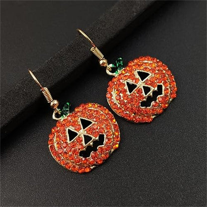 Halloween Quirky Accessories Pumpkin Earrings Personality Christmas Earrings with Rhinestones Women's Earrings