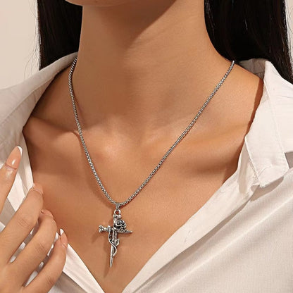 Rose Cross Pendant for Couples, Symbolizing Love and Commitment, Fashionable Gift for Men and Women