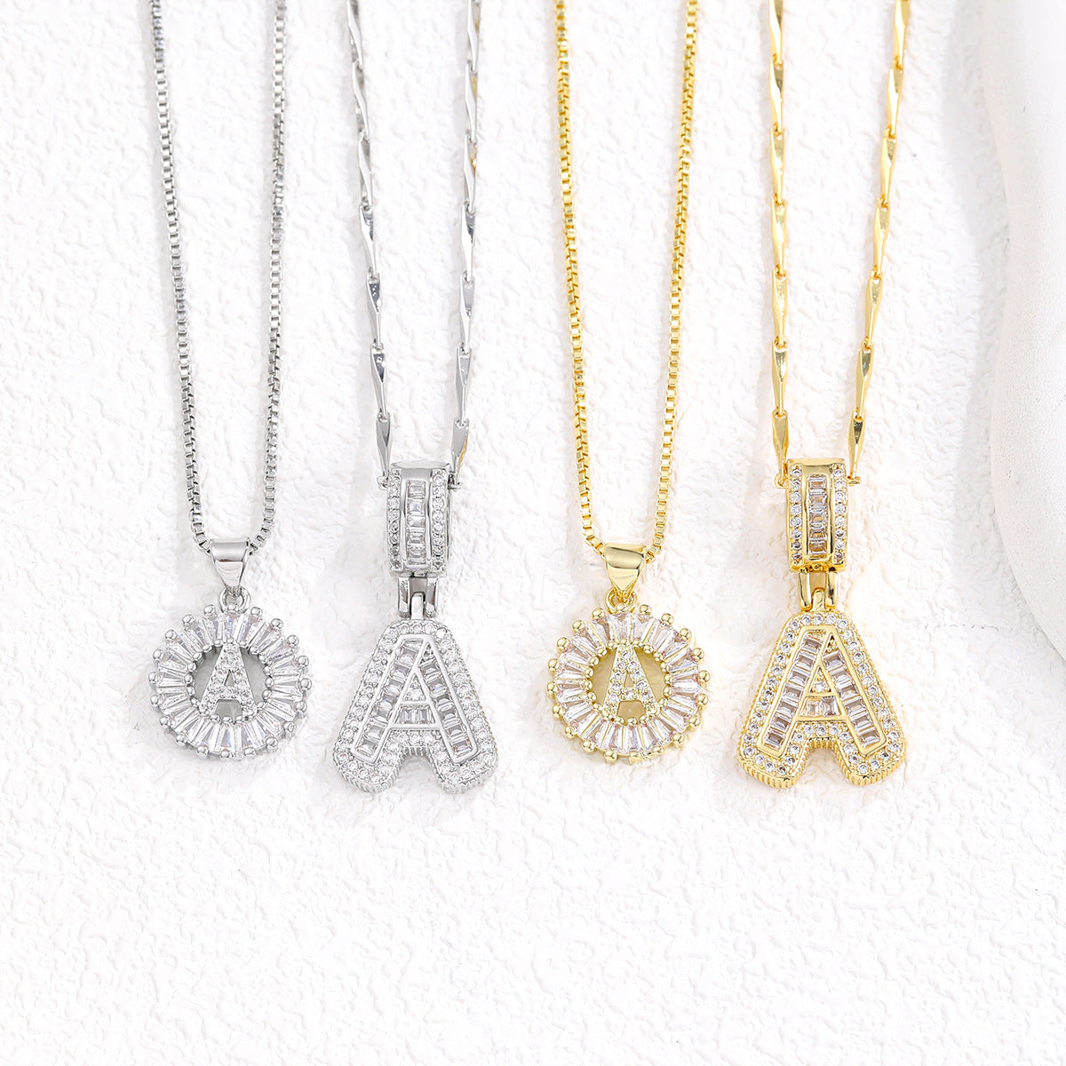 2 Pack Initial Letter Pendant Necklaces with Zircon Stones