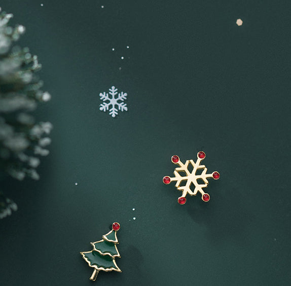 Snowflake Christmas Tree Earrings Asymmetric Christmas Earrings