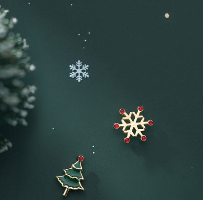 Snowflake Christmas Tree Earrings Asymmetric Christmas Earrings